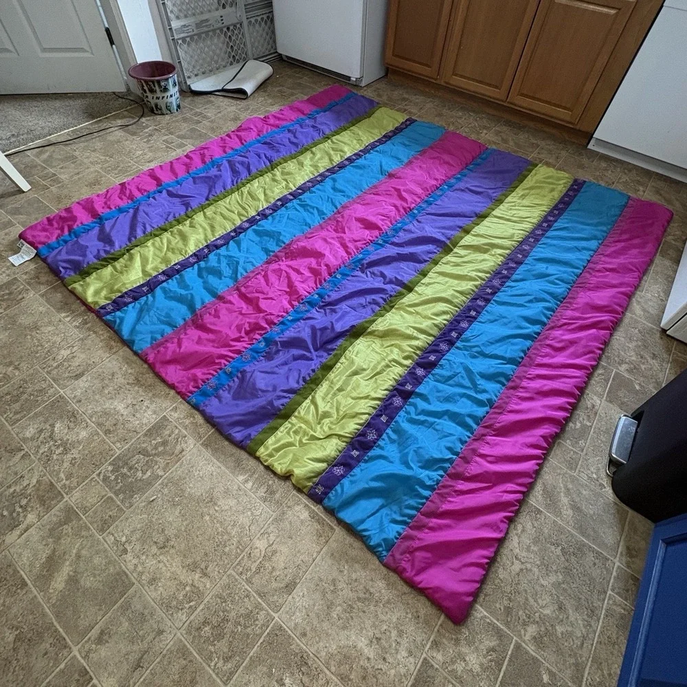 Y2K Millennial Seventeen Bed Comforter Pink Purple Blue Green Striped ~84x84 EUC